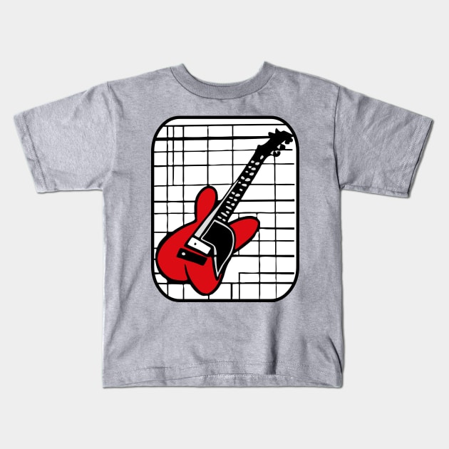 Black White and Red Guitar Kids T-Shirt by loeye